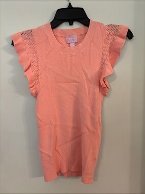 Muse Coral-Pink Ruffle Sleeve Knit Top